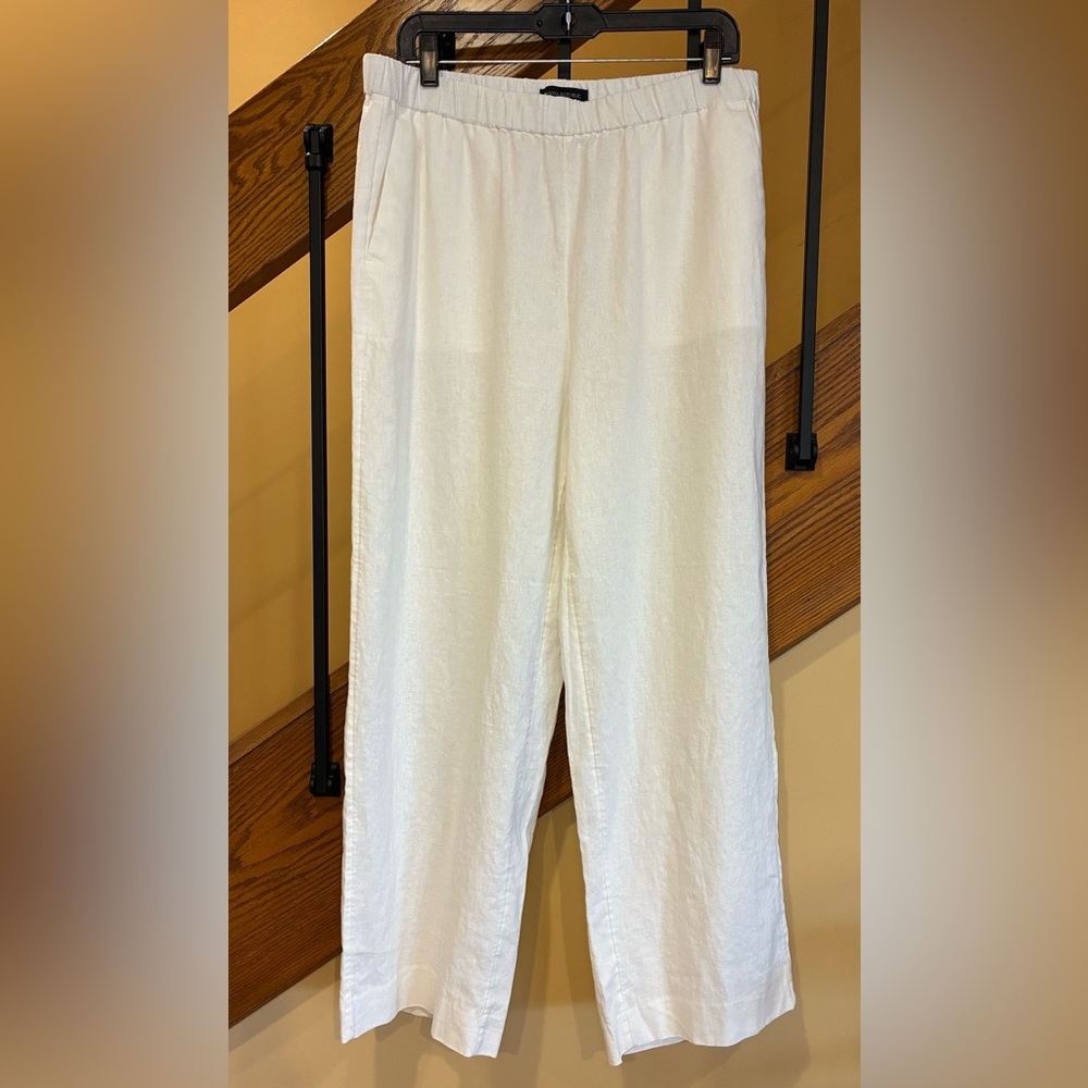 Banana Republic Linen Blend Pants Wide Leg Straight Leg Pockets Ivory SZ. Lg NWT